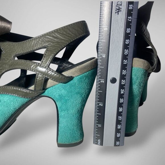 JOHN FLUEVOG Miracles Fatima Open toe Pump Heels Shoes Women Sz 7 Turquoise Grey - Picture 8 of 11